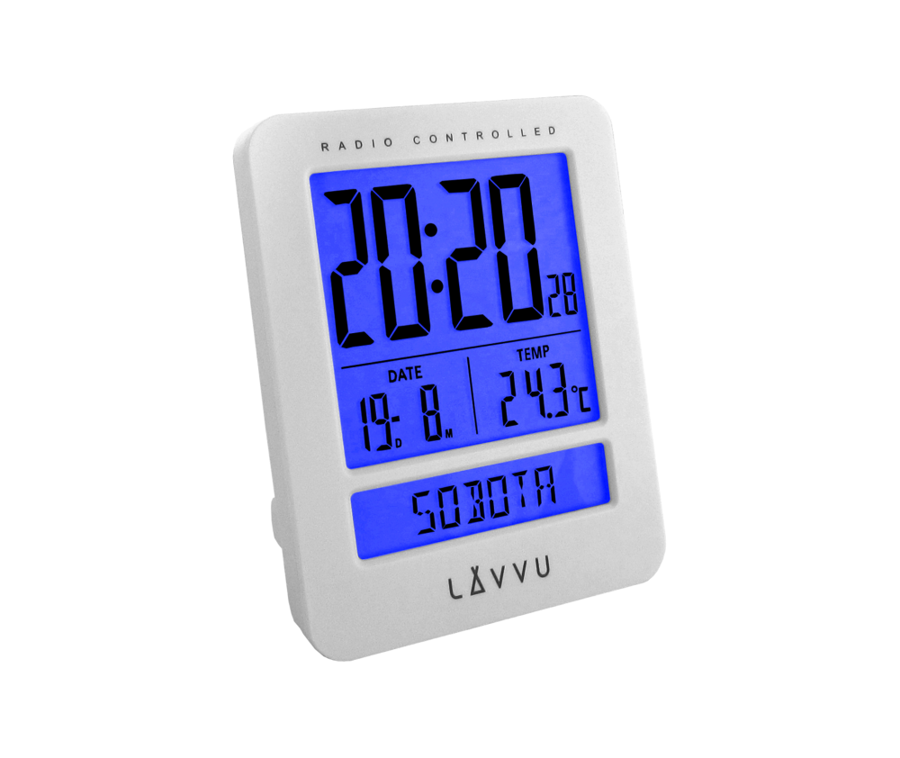 LAVVU Digitální budík řízený rádiovým signálem LAVVU Duo White s češtinou LAR0020