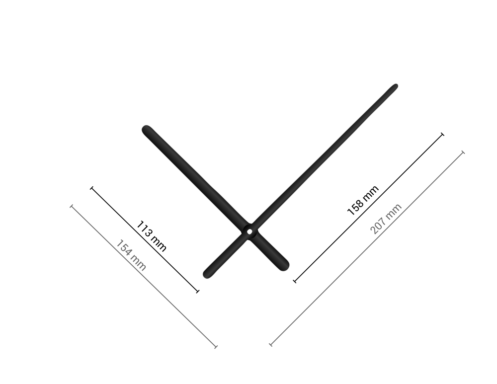 Černé oblé hliníkové ručičky na hodiny 158 mm | 113 mm
