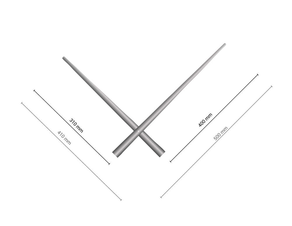 Velké stříbrné hliníkové ručičky na hodiny 310 mm | 400 mm