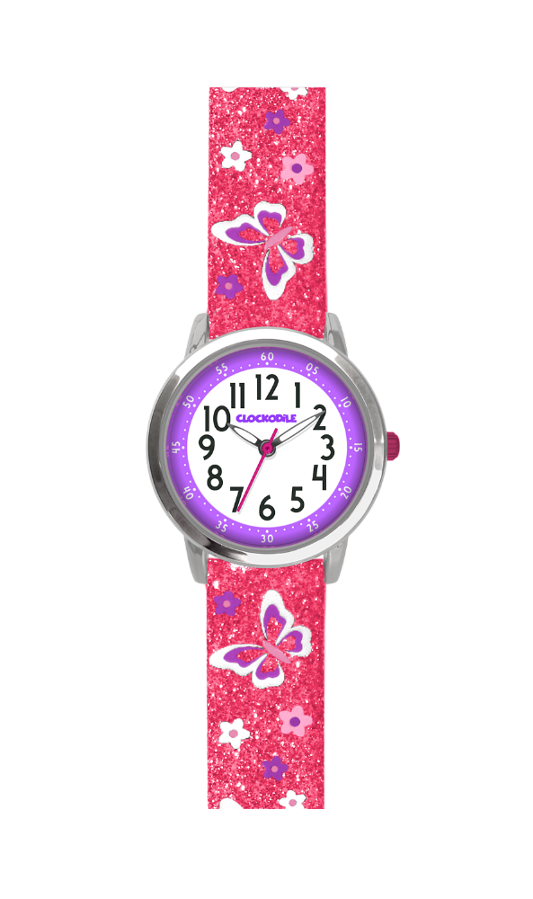 CLOCKODILE Motýlí růžové dívčí dětské hodinky BUTTERFLIES se třpytkami - Dětské
