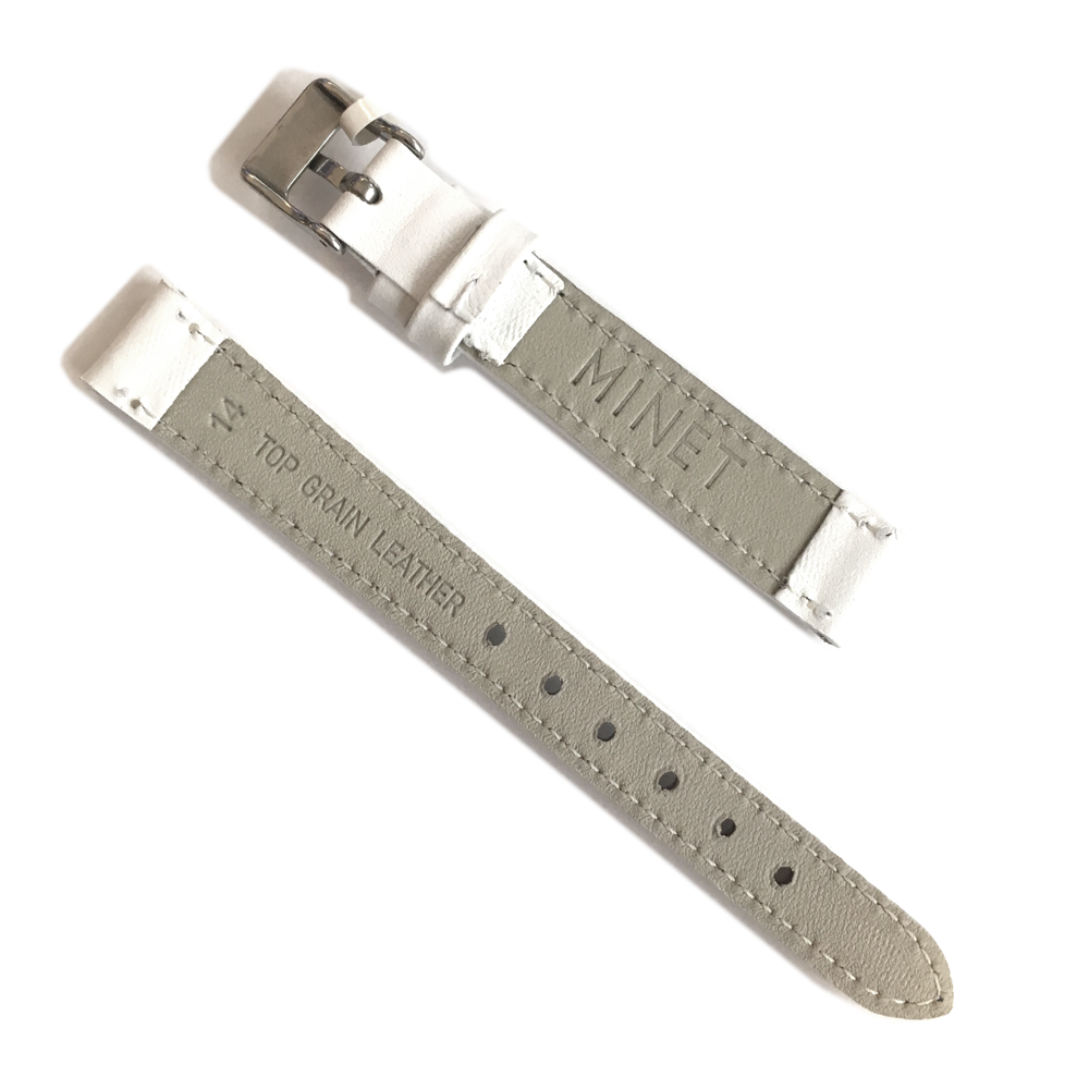 MINET Bílý prošitý řemínek z luxusní kůže Top Grain - 14 MSBUW14