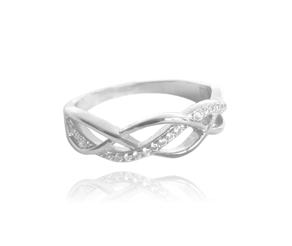 MINET Stříbrný propletený prsten s bílými zirkony vel. 53 JMAN0100SR53
