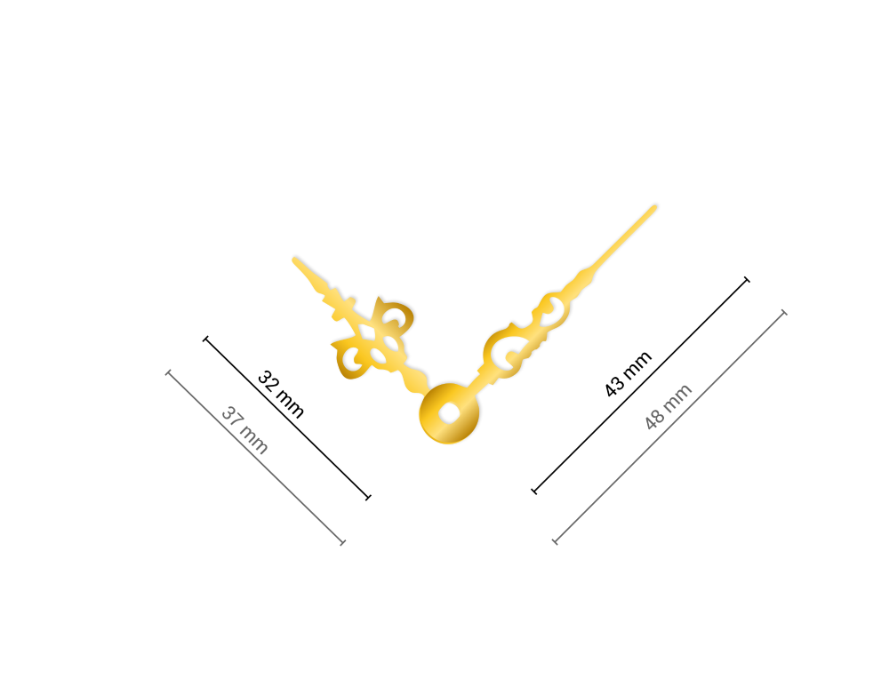 Střední zlaté hliníkové ručičky na hodiny Antik 43 mm | 32 mm