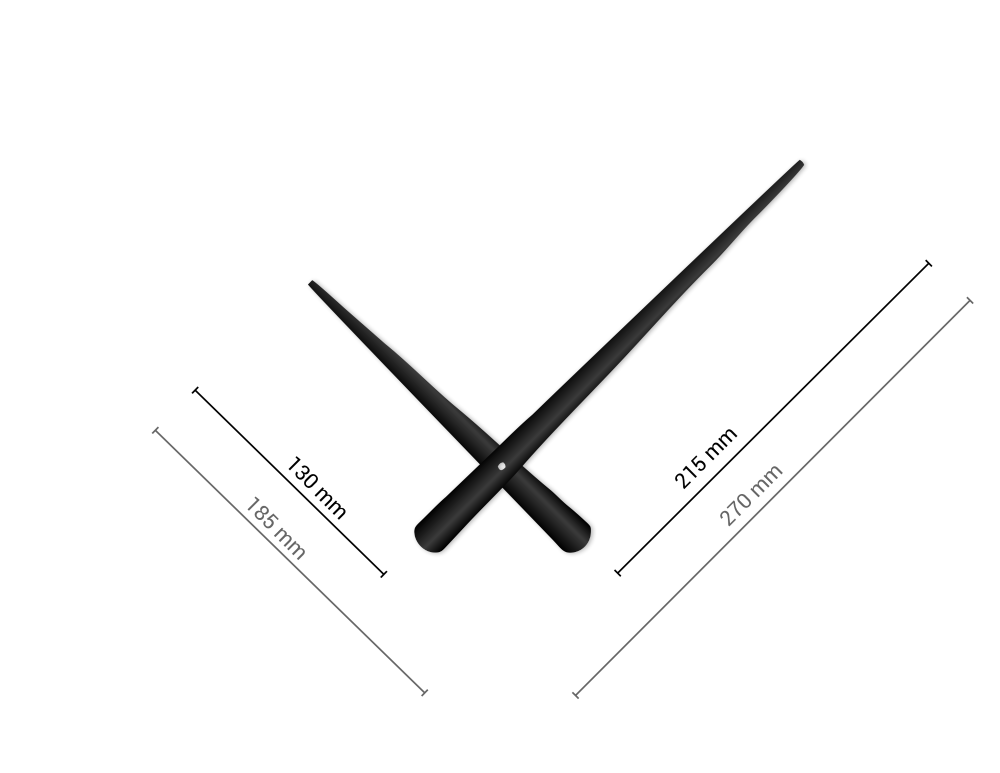 Černé zúžené hliníkové ručičky na hodiny 215 mm | 130 mm APH069B