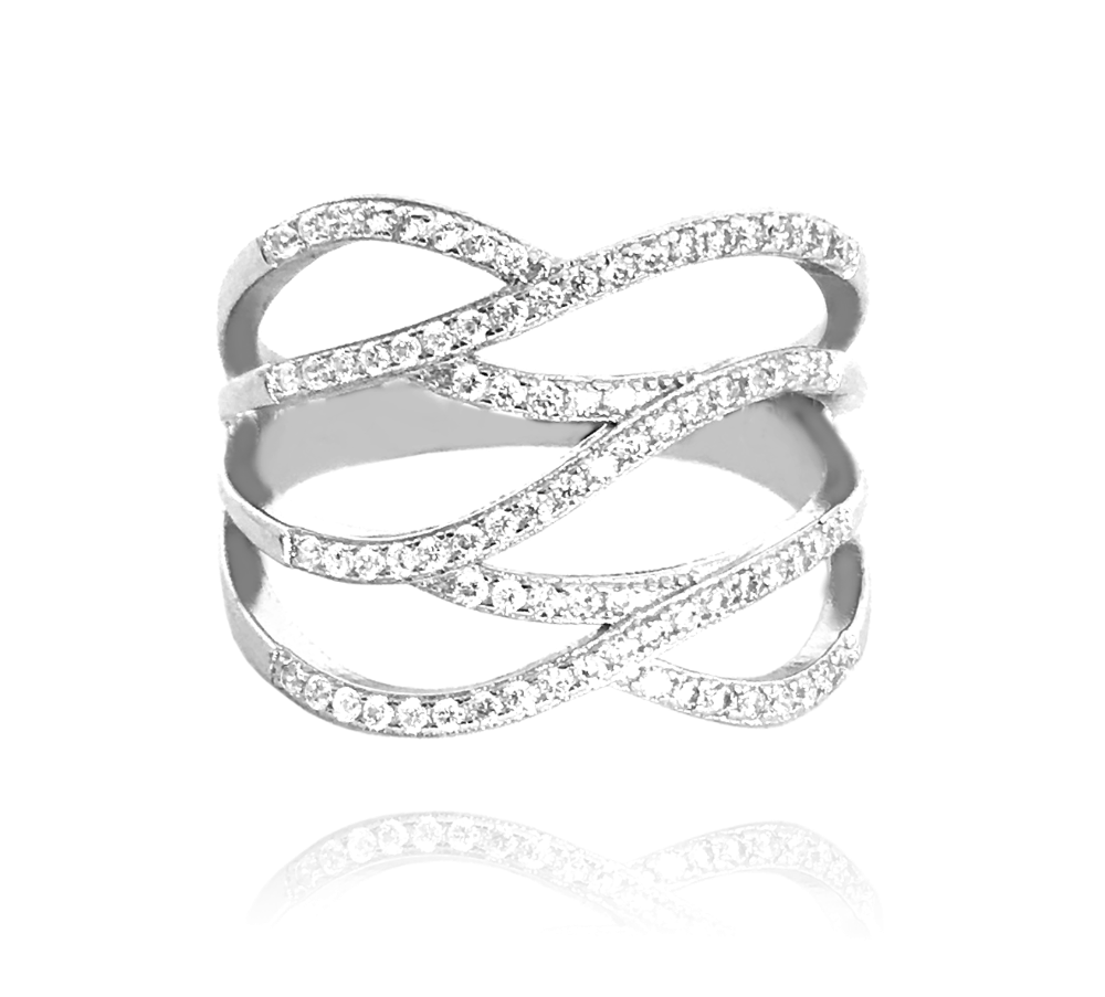 MINET Luxusní stříbrný zvlněný prsten s bílými zirkony vel. 54