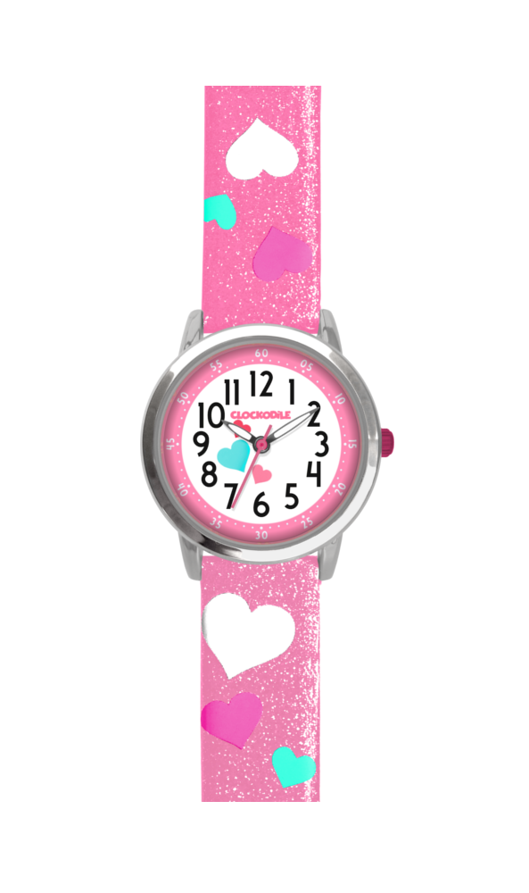 CLOCKODILE Růžové třpytivé dívčí dětské hodinky se srdíčky HEARTS - Dětské