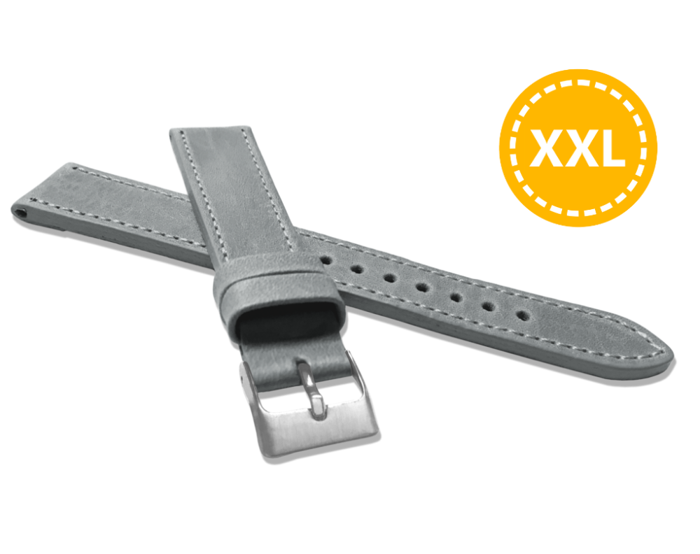 XL Prodloužený prošitý šedý řemínek LAVVU SPORT z luxusní kůže Top Grain - 18 XL