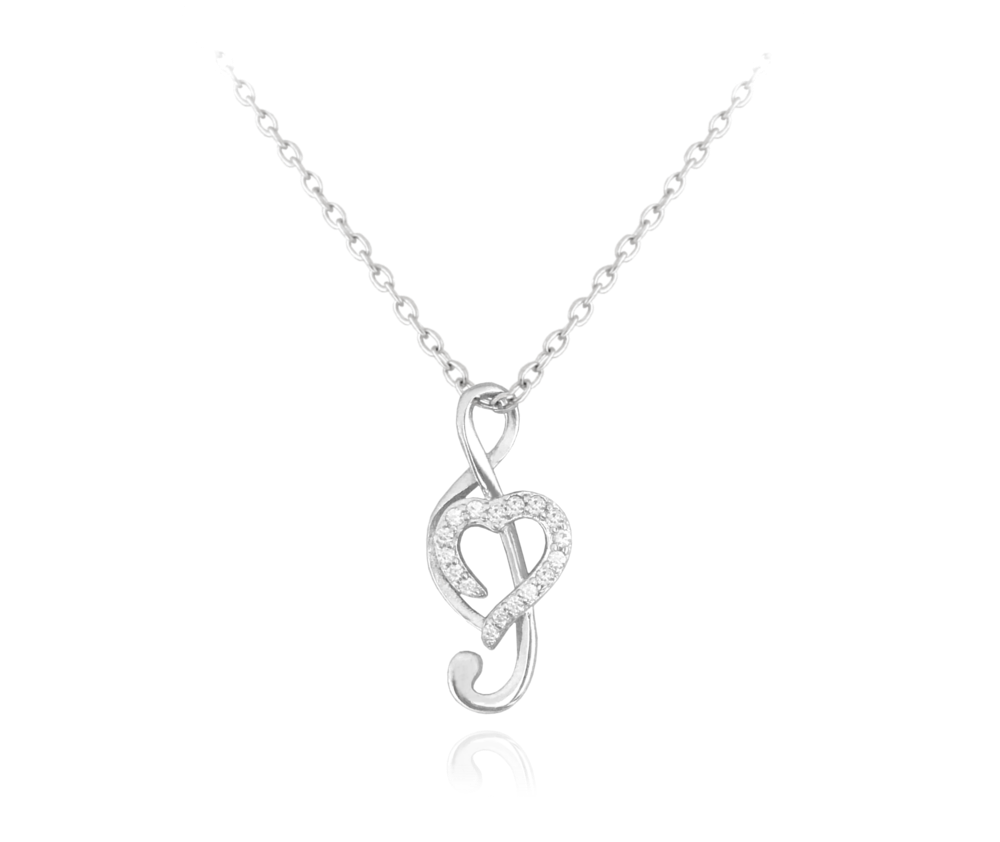MINET Stříbrný náhrdelník HOUSLOVÝ KLÍČ s bílými zirkony JMAS0073SN45