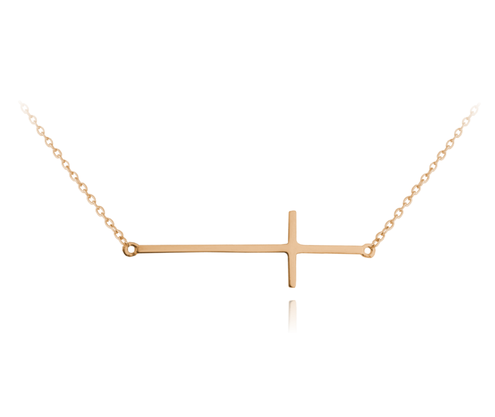 Rose gold stříbrný náhrdelník MINET KŘÍŽ ležatý