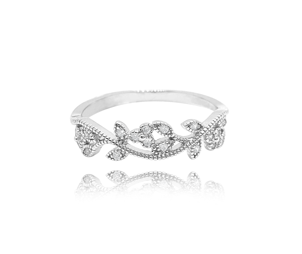 MINET Rozkvetlý stříbrný prsten FLOWERS s bílými zirkony vel. 62 JMAS5032SR62