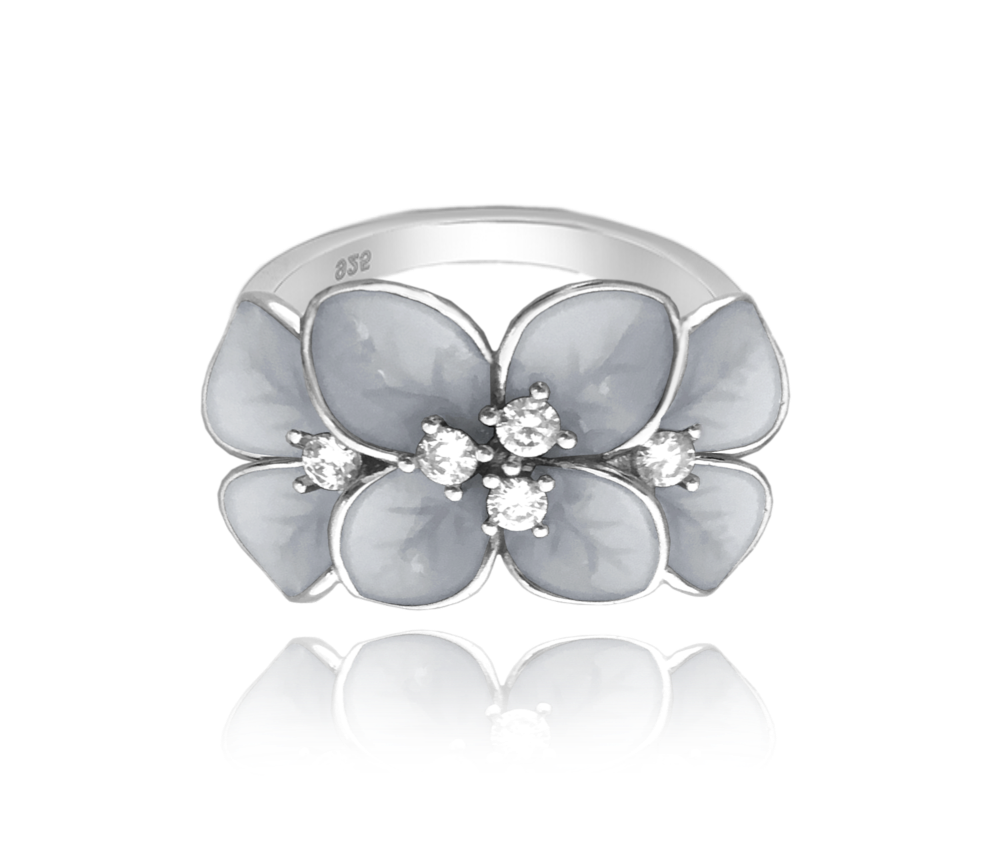 MINET Rozkvetlý stříbrný prsten FLOWERS s bílými zirkony vel. 55