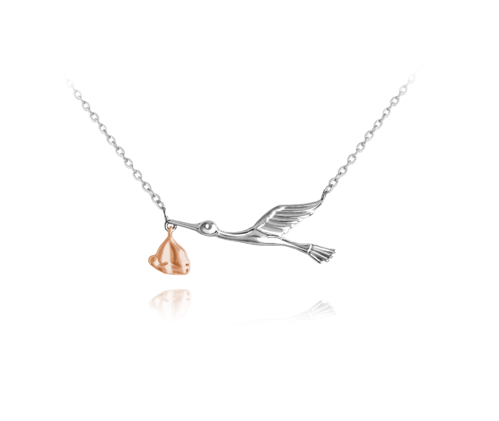 MINET Stříbrno-růžový náhrdelník ČÁP s balíčkem