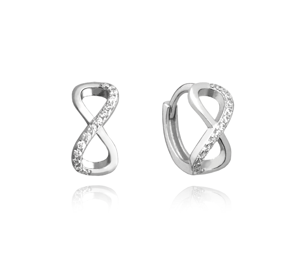 MINET Stříbrné náušnice NEKONEČNO s bílými zirkony