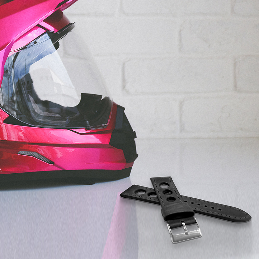 LAVVU Perforovaný černý prošitý řemínek VINTAGE z luxusní kůže Top Grain - 22 LSMUB22