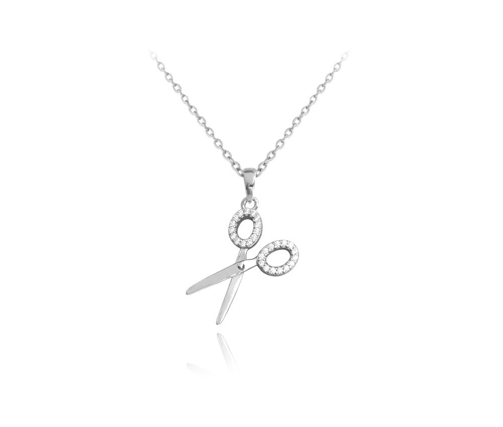 MINET Stříbrný náhrdelník NŮŽKY s bílými zirkony