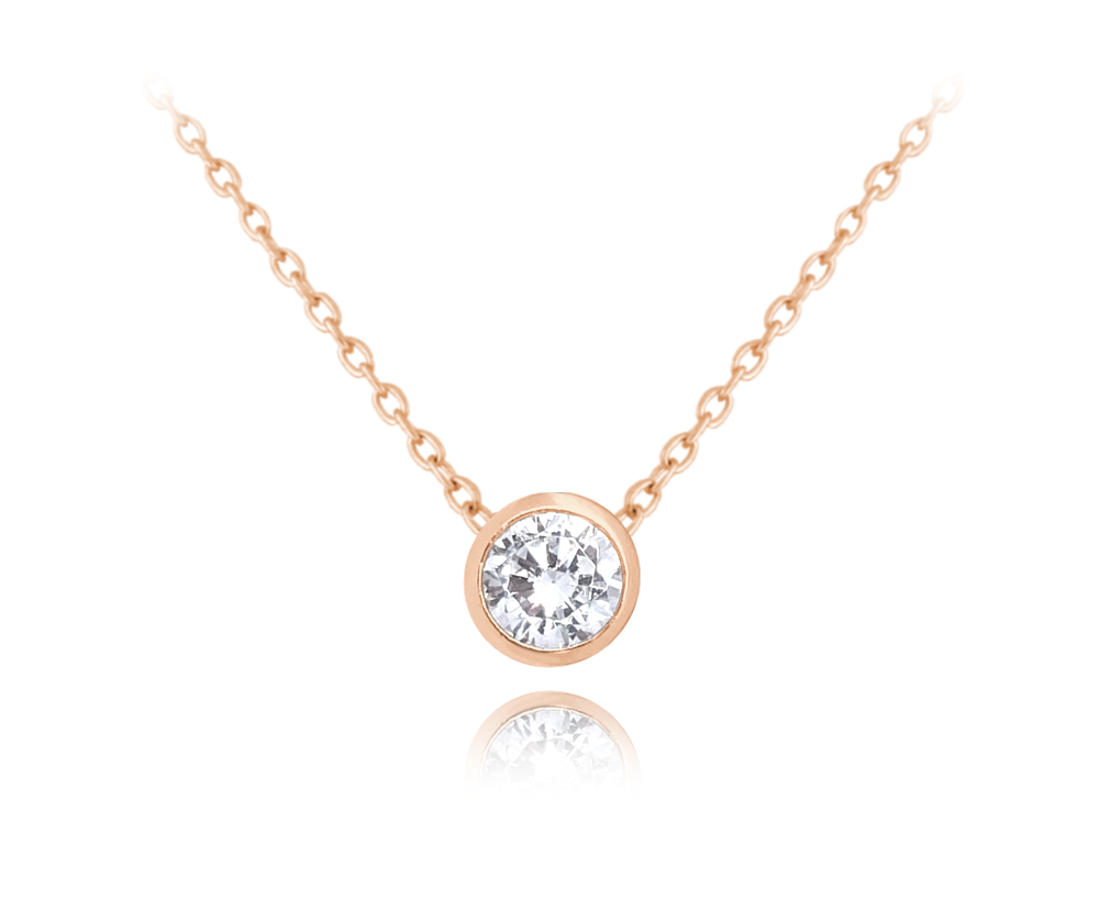 MINET Decentní Rose gold stříbrný náhrdelník s bílým zirkonem JMAS0096RN45
