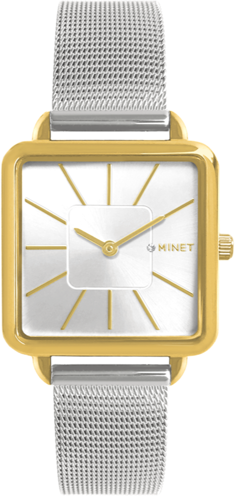 MINET Stříbrno-zlaté dámské hodinky OXFORD SILVER GOLD BICOLOR MESH MWL5128
