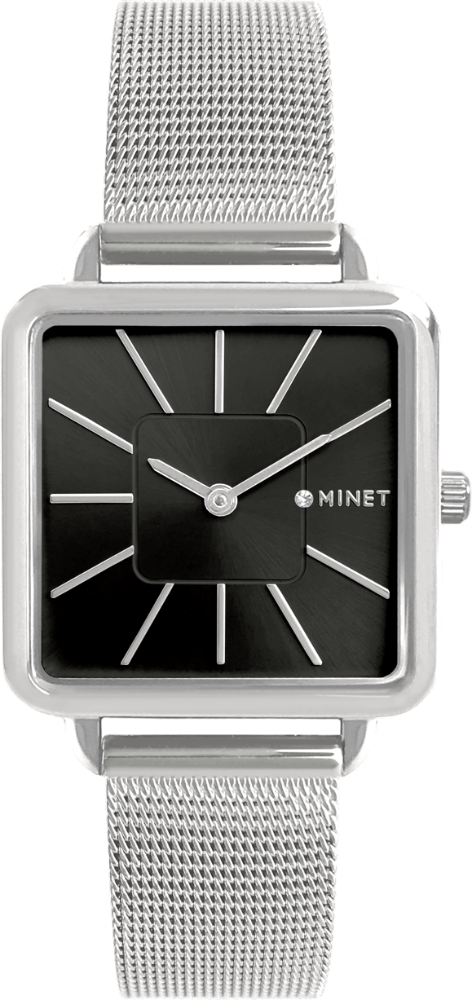 MINET Stříbrno-černé dámské hodinky OXFORD SILVER BLACK MESH MWL5117