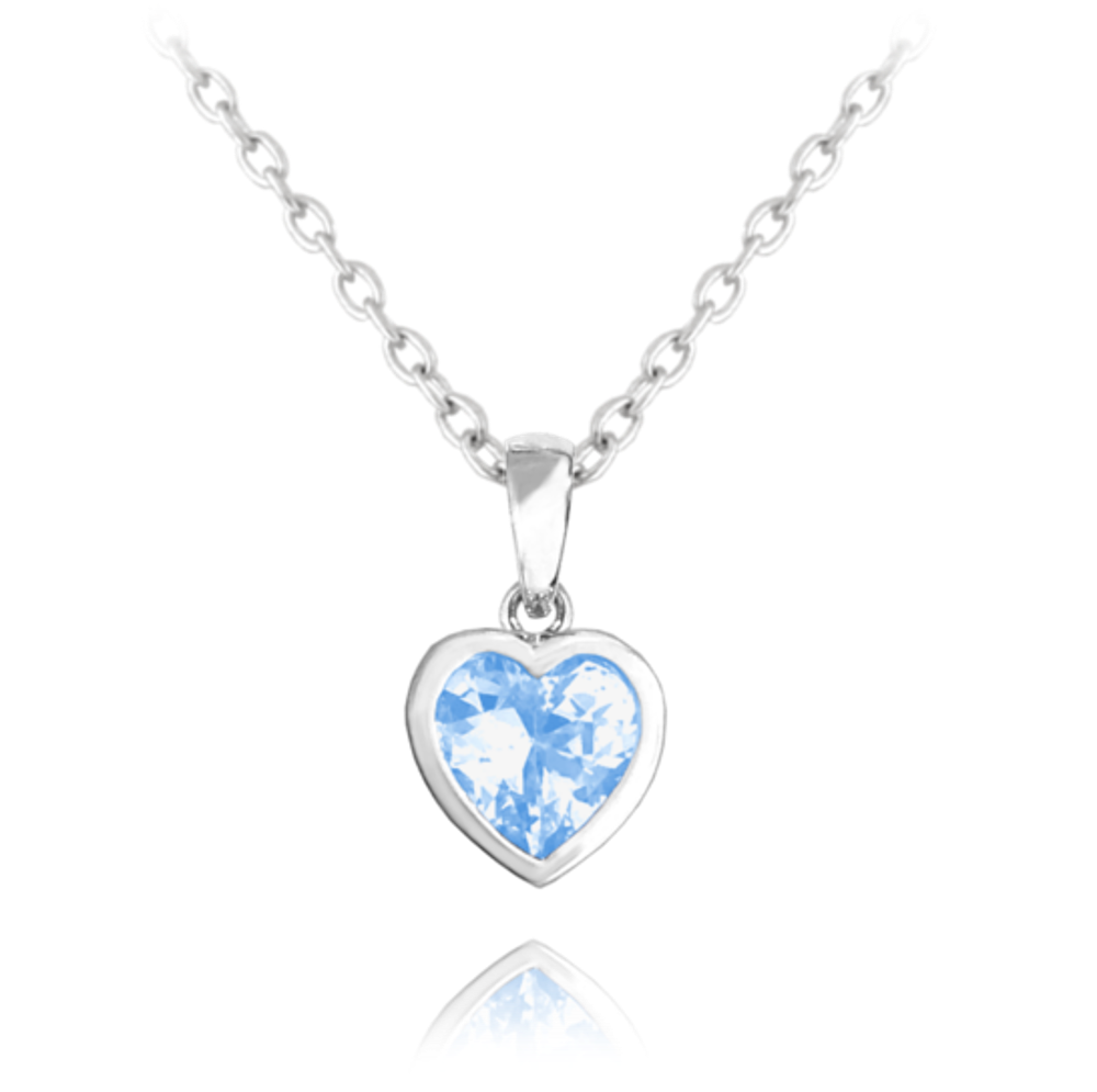 MINET Stříbrný náhrdelník SRDÍČKO s modrým zirkonem JMAD0015AN40