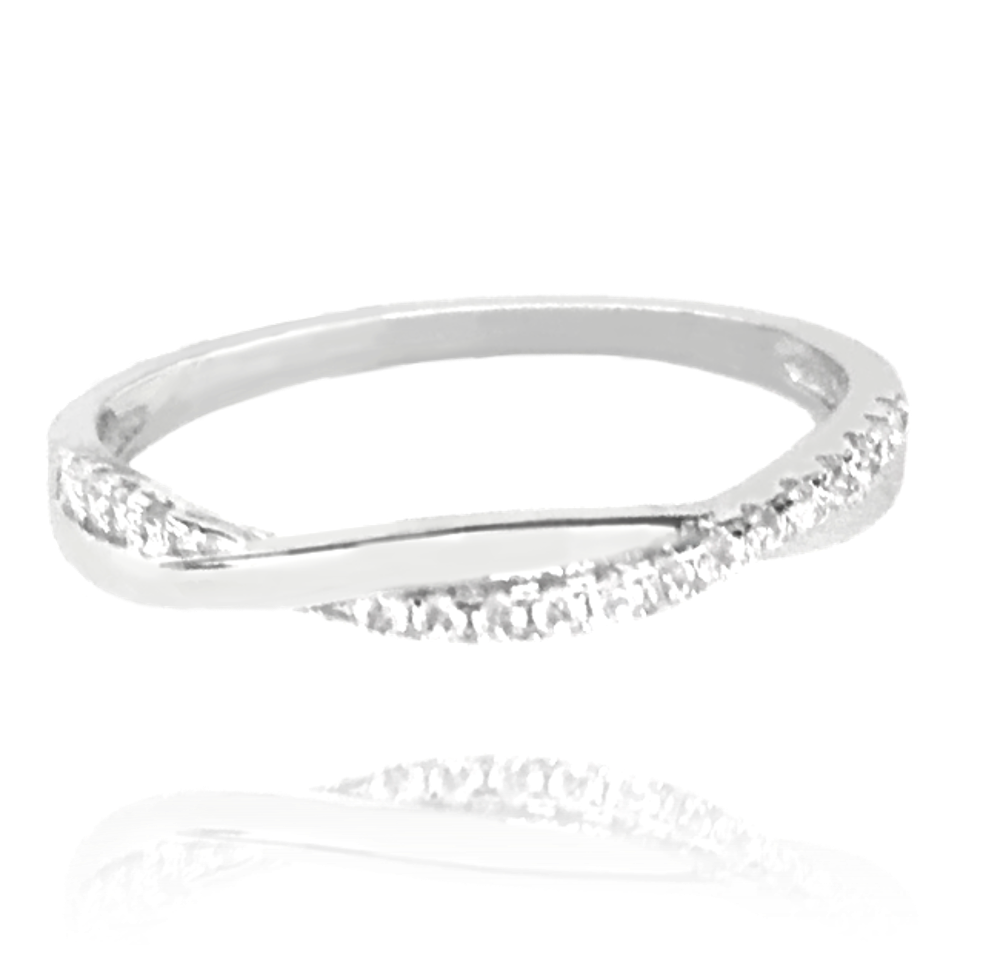 MINET Stříbrný zapletený prsten s bílými zirkony vel. 58 JMAN0004SR58
