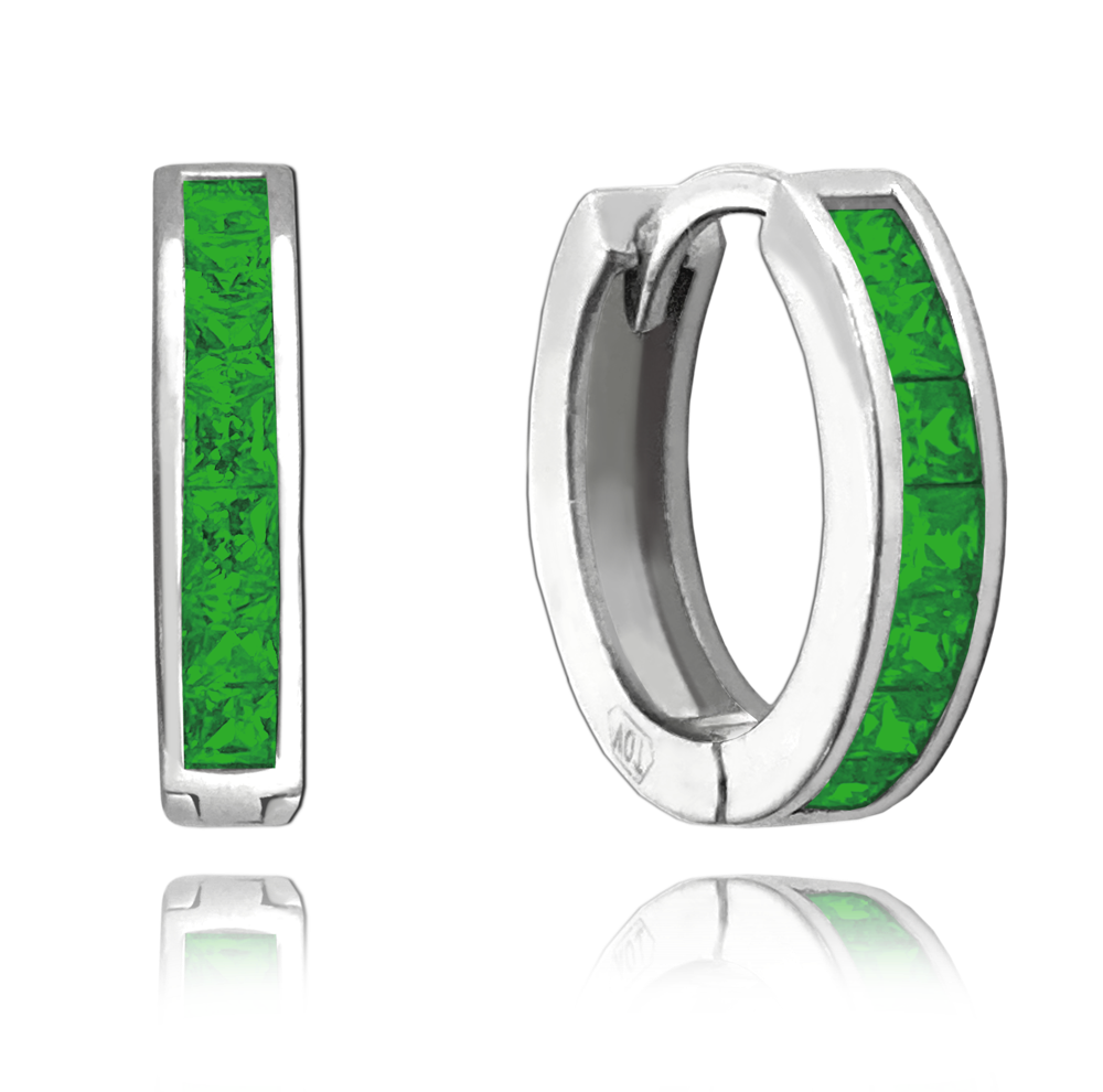 MINET Třpytivé stříbrné náušnice s velkými zelenými zirkony JMAN0025GE00