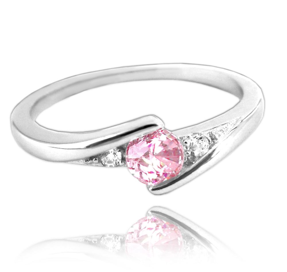 MINET Elegantní stříbrný prsten s růžovým zirkonem vel. 57