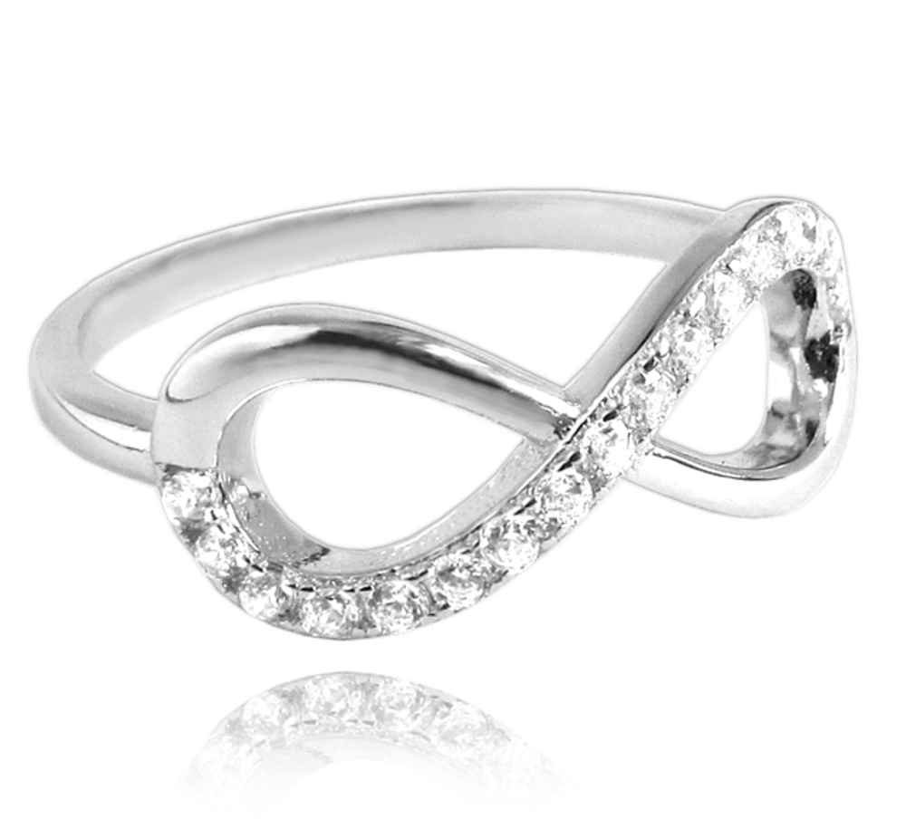 MINET Stříbrný prsten INFINITY s bílými zirkony vel. 52