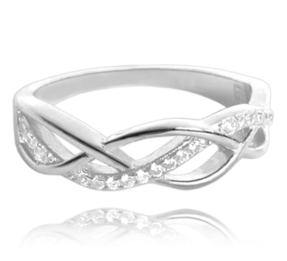MINET Stříbrný propletený prsten s bílými zirkony vel. 51 JMAN0100SR51