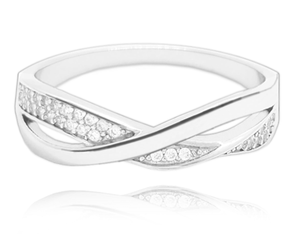 MINET Překřížený stříbrný prsten s bílými zirkony vel. 58