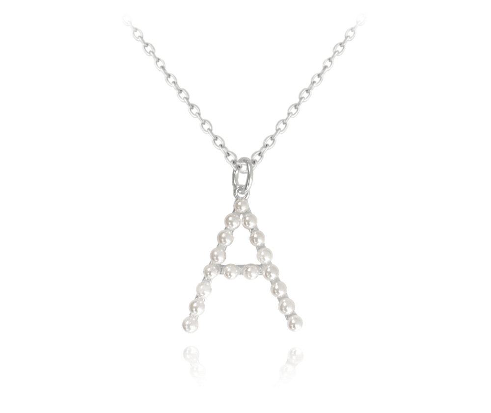Stříbrný náhrdelník MINET písmeno "A" s perličkami