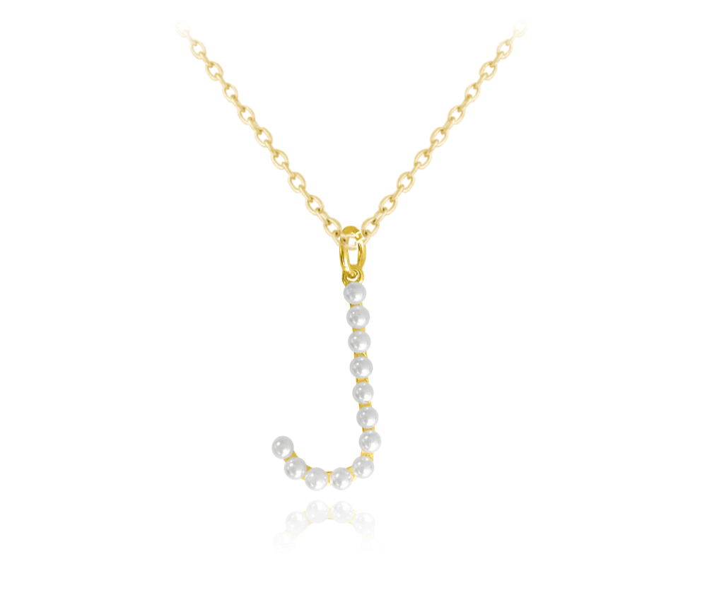Pozlacený stříbrný náhrdelník MINET písmeno "J" s perličkami