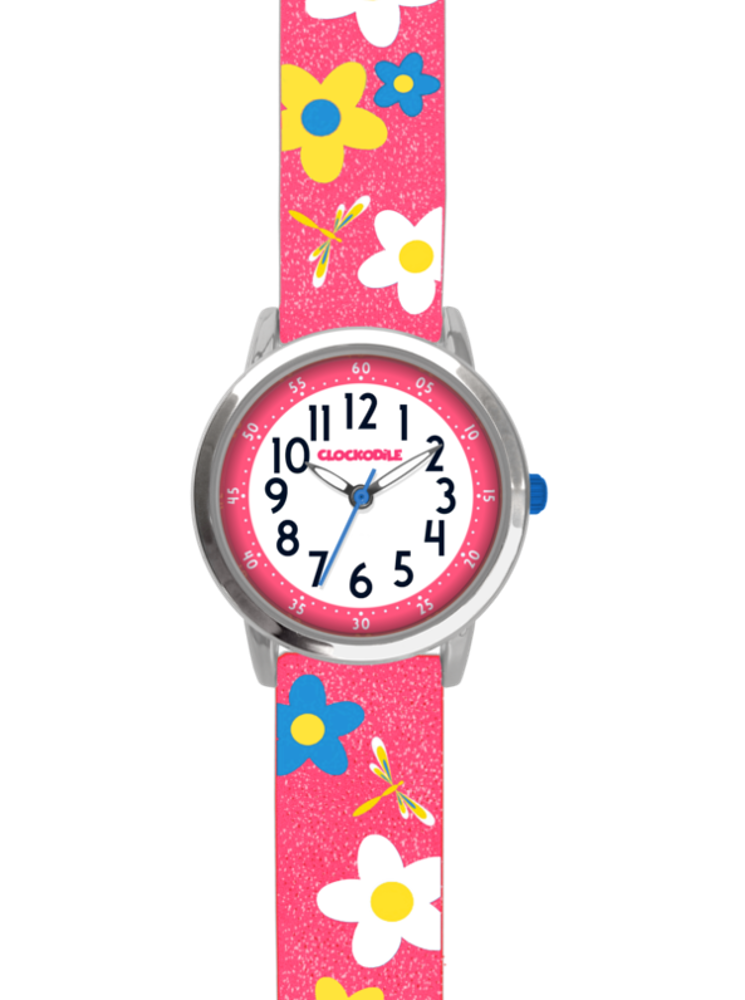 CLOCKODILE Květované růžové dívčí dětské hodinky FLOWERS se třpytkami - Dětské