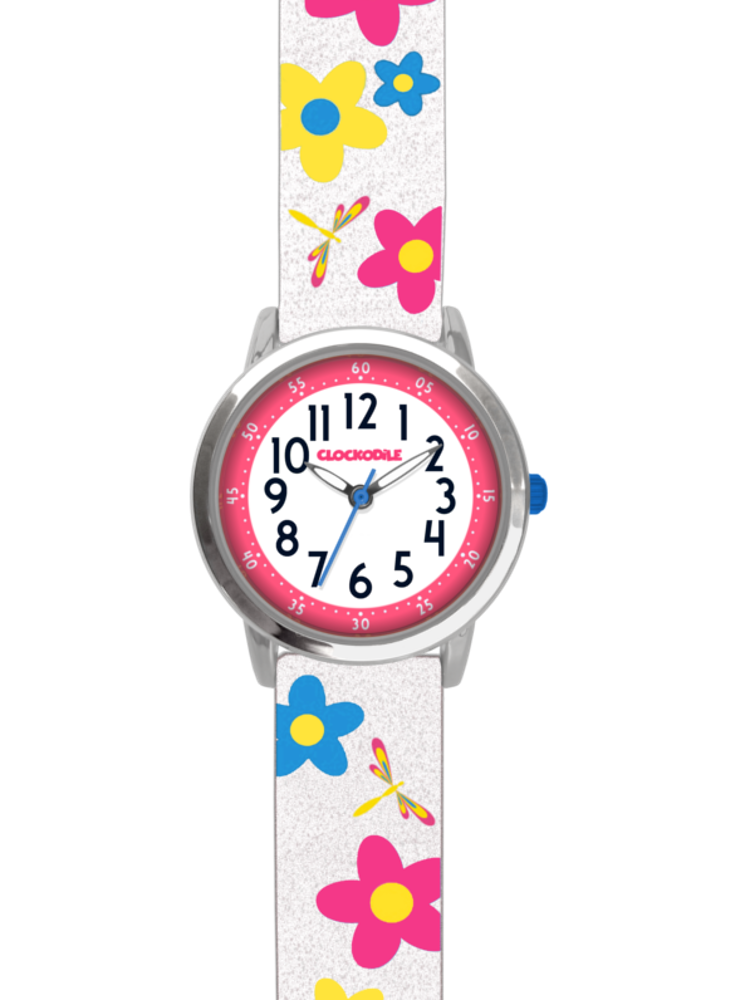 CLOCKODILE Květované bílé dívčí dětské hodinky FLOWERS se třpytkami CWG5025