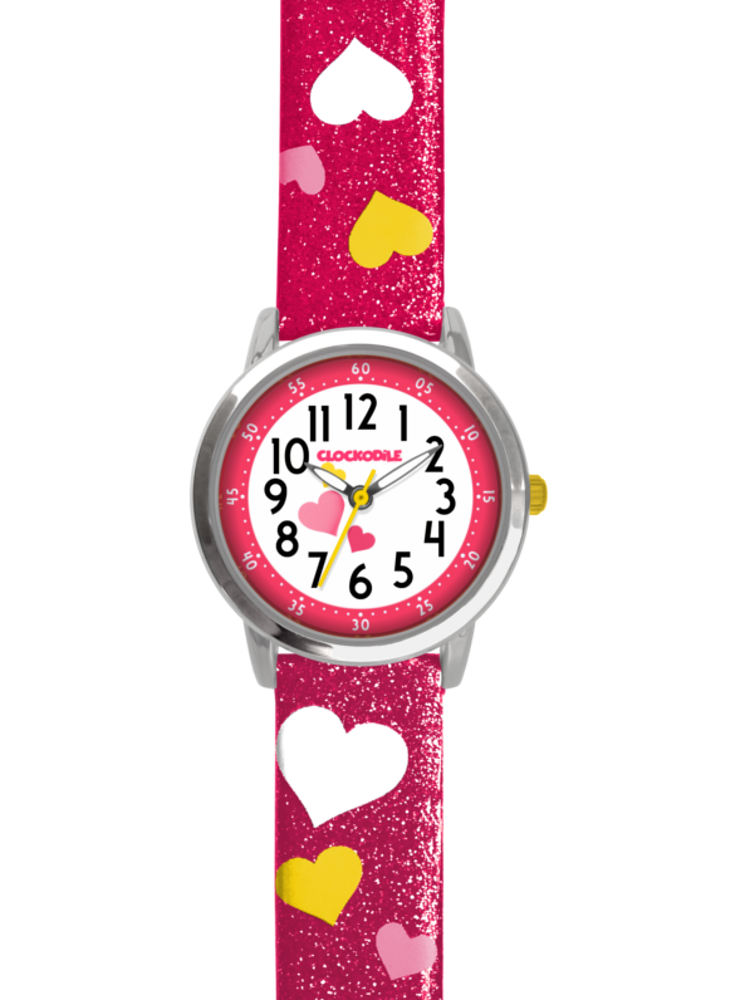 Růžové třpytivé dívčí hodinky se srdíčky CLOCKODILE HEARTS
