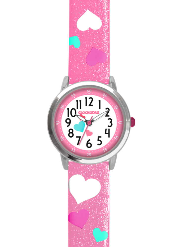CLOCKODILE Růžové třpytivé dívčí dětské hodinky se srdíčky HEARTS - Dětské