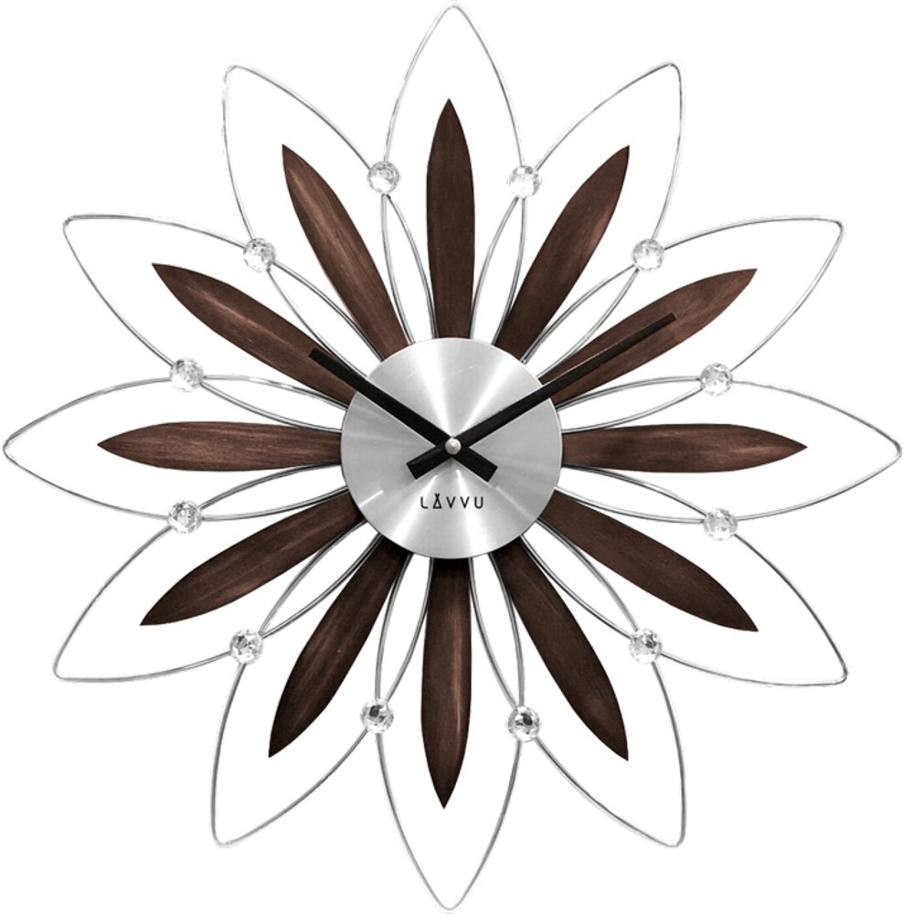 LAVVU Dřevěné stříbrné hodiny CRYSTAL Flower