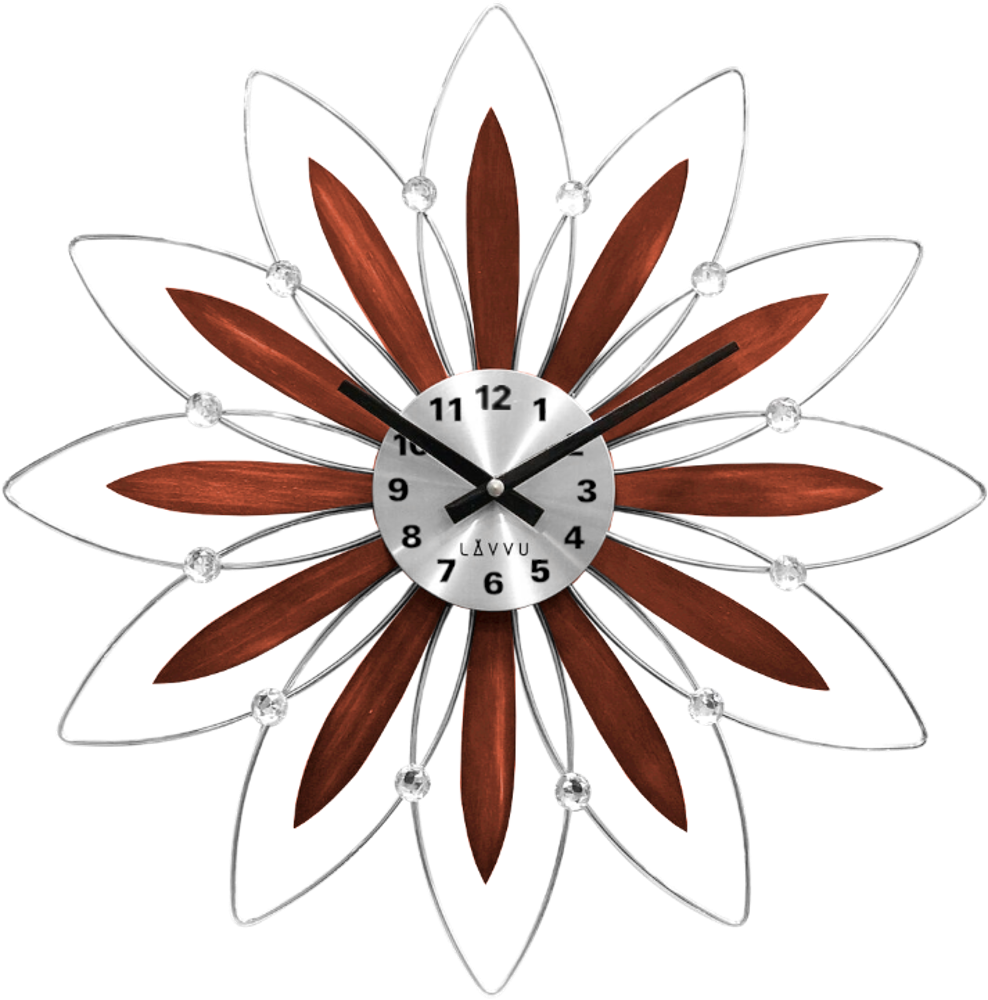 LAVVU Dřevěné stříbrné hodiny CRYSTAL Flower s čísly ⌀49cm