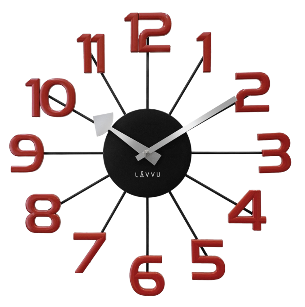 LAVVU Černo-červené moderní hodiny DESIGN Numerals ⌀37cm
