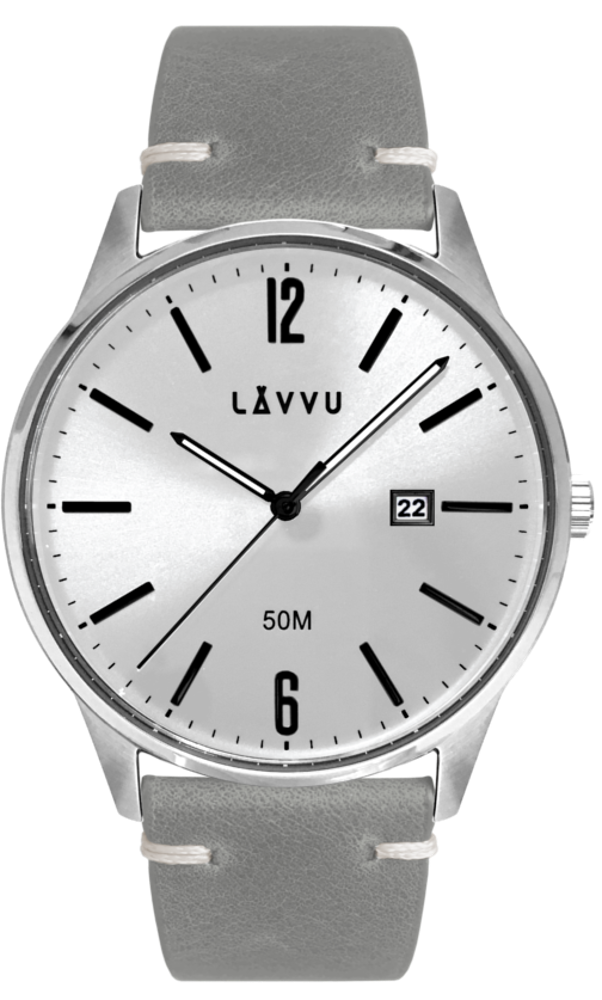 LAVVU Elegantní pánské hodinky LAVVU KARLSTAD Silver / Top Grain Leather LWM0083
