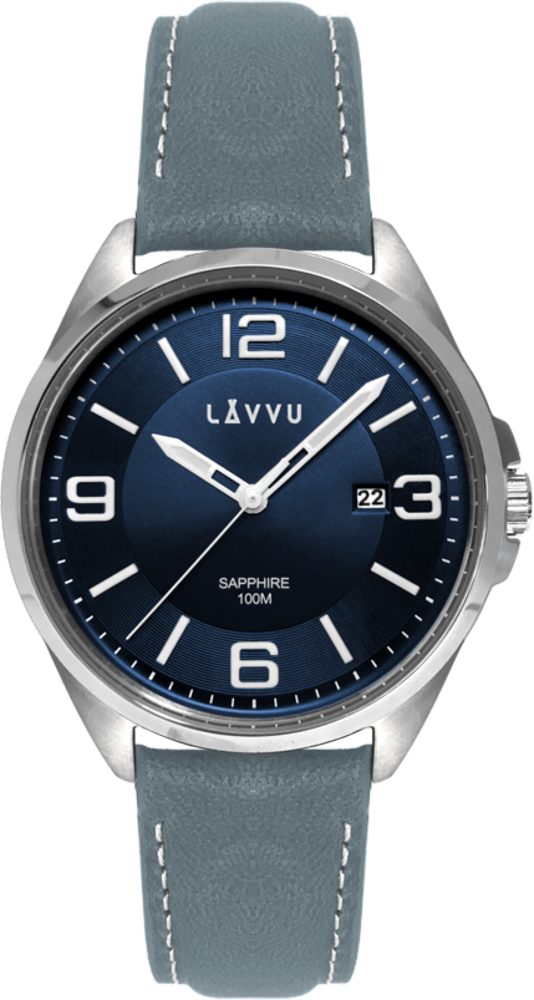 LAVVU Pánské hodinky se safírovým sklem HERNING Blue / Top Grain Leather LWM0094