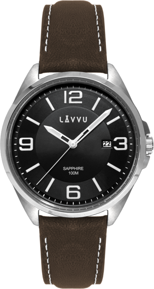 LAVVU Pánské hodinky se safírovým sklem HERNING Black / Top Grain Leather LWM0095