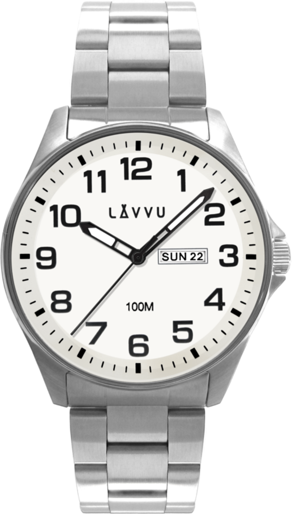 LAVVU Ocelové pánské hodinky BERGEN White se svítícím číselníkem 