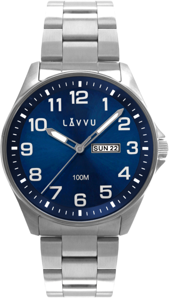 LAVVU Ocelové pánské hodinky BERGEN Blue se svítícími čísly