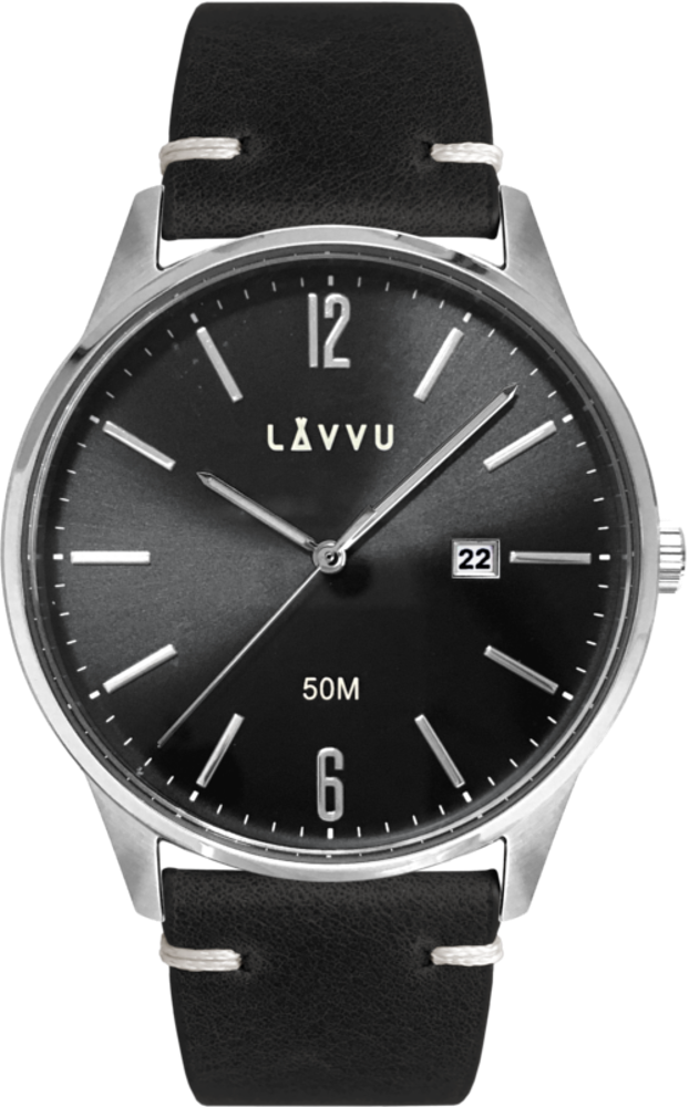 LAVVU Elegantní pánské hodinky KARLSTAD Black / Top Grain Leather LWM0085