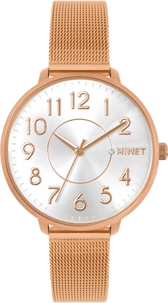 Rose gold dámské hodinky MINET PRAGUE Rose MESH s čísly