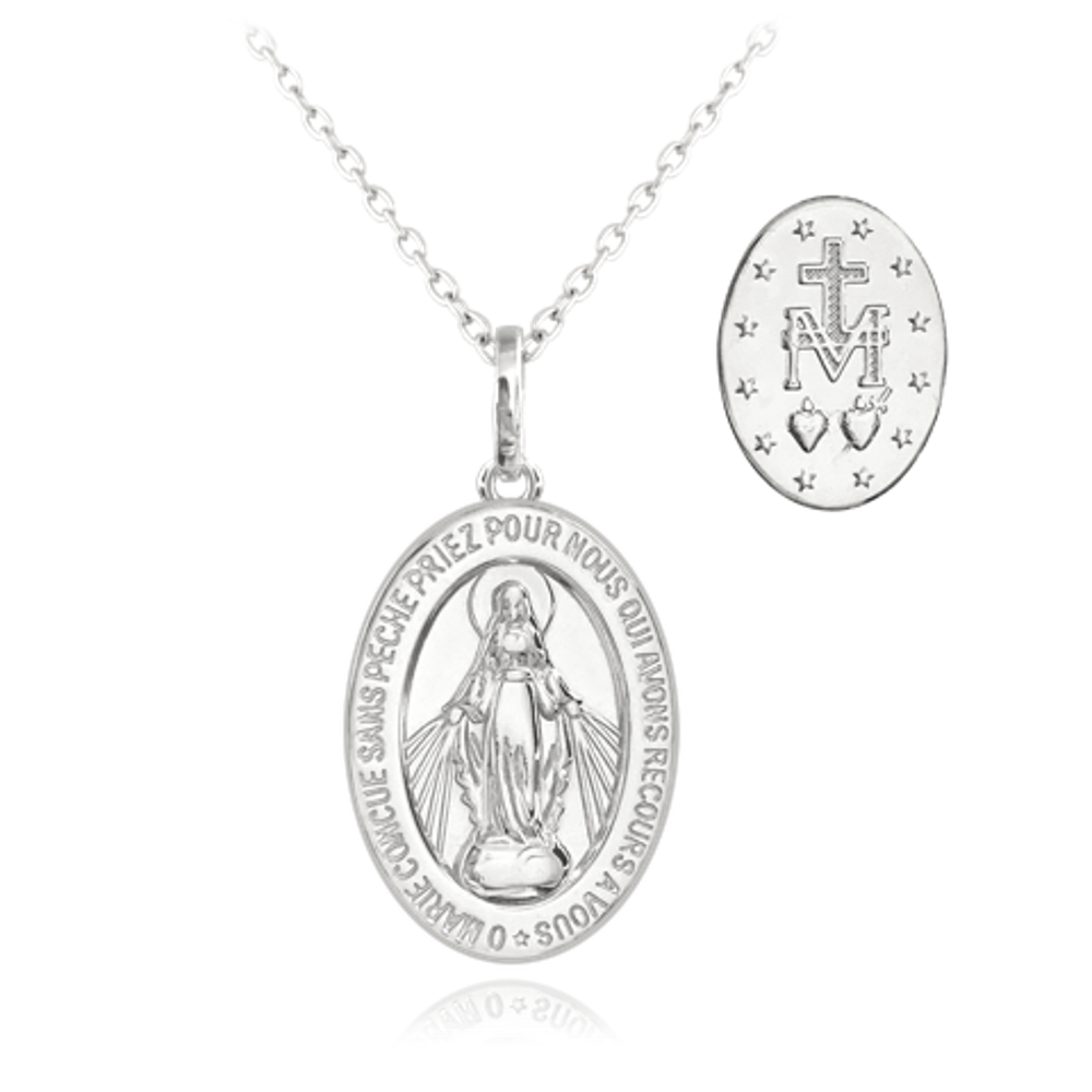 MINET Stříbrný náhrdelník Zázračná medaile | Medailka Neposkvrněného Početí JMAS0115SN45