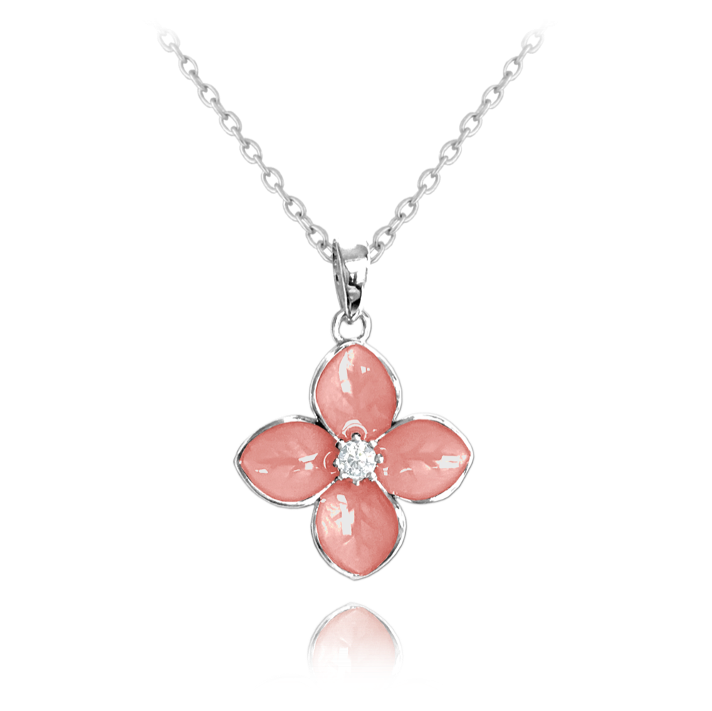 MINET Růžový rozkvetlý stříbrný náhrdelník FLOWERS se zirkonem