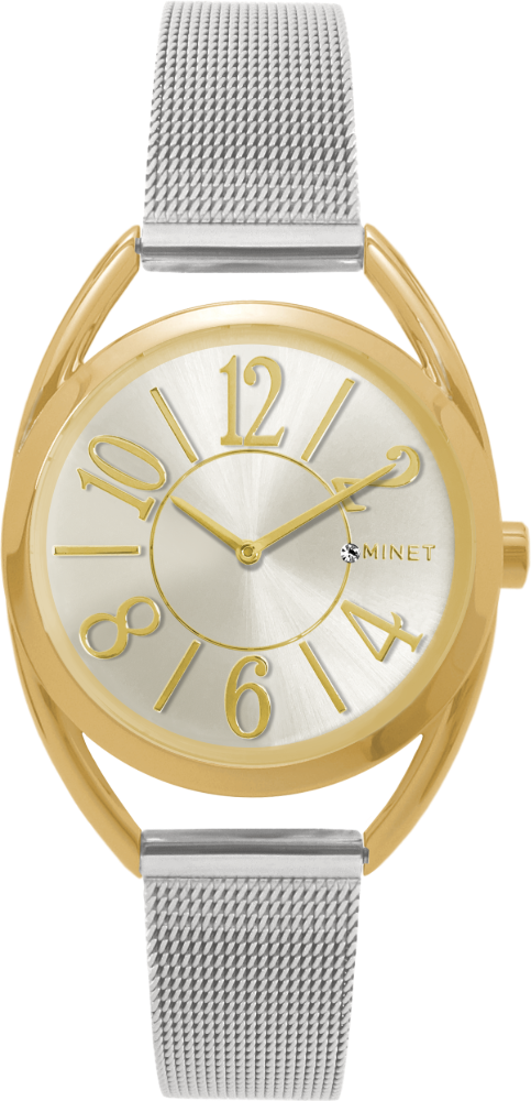 MINET Stříbrno-zlaté dámské hodinky s čísly ICON BICOLOR MESH MWL5090