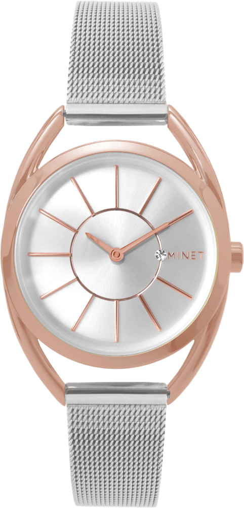 MINET Stříbrno-růžové dámské hodinky ICON SEMI ROSE GOLD MESH MWL5019