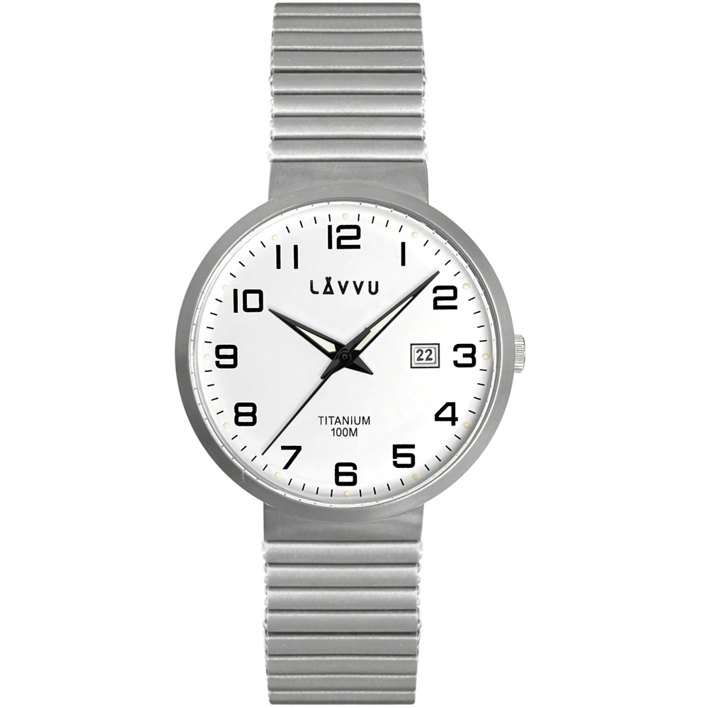 LAVVU Titanové pružné hodinky s vodotěsností 100M LAVVU LUNDEN White LWM0220